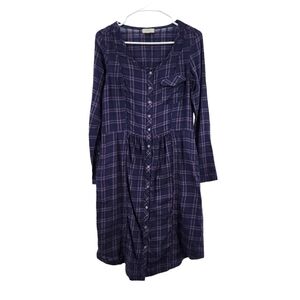 Wrap Women's Cotton Plaid Button Front Knee Length Dress - 4